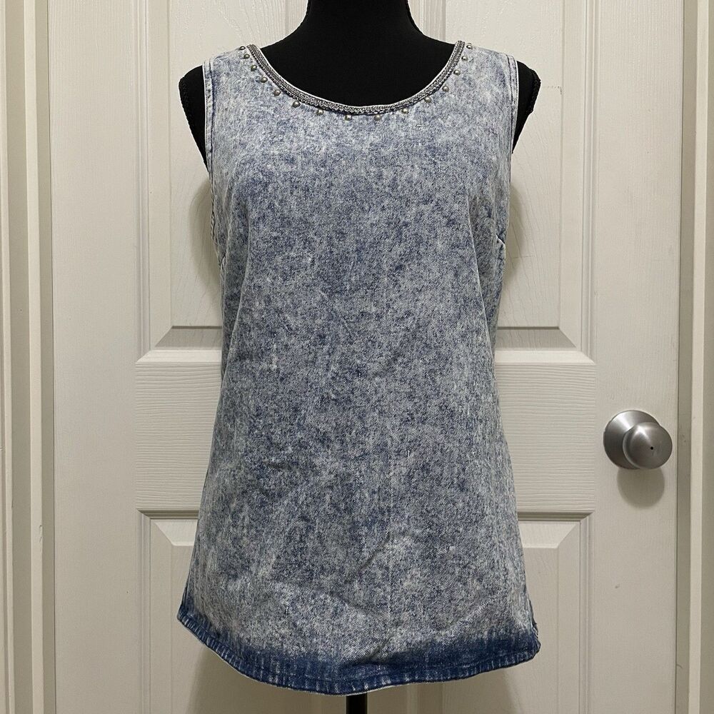 Vintage‎ Varda Garfinkel Acid Wash Denim Tank Top Snap Back 80s Punk Rock Rare